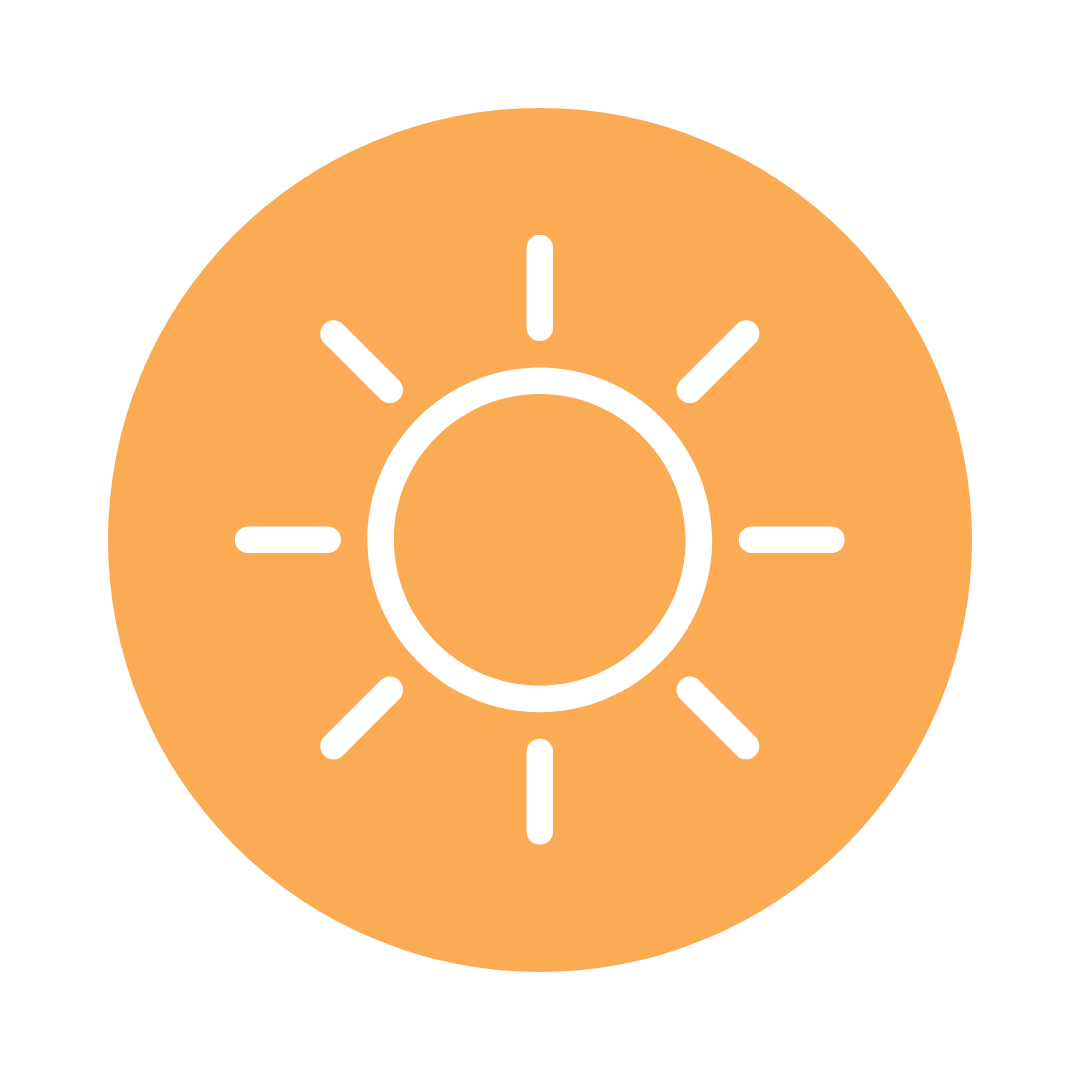 Round orange circle with sunlight icon
