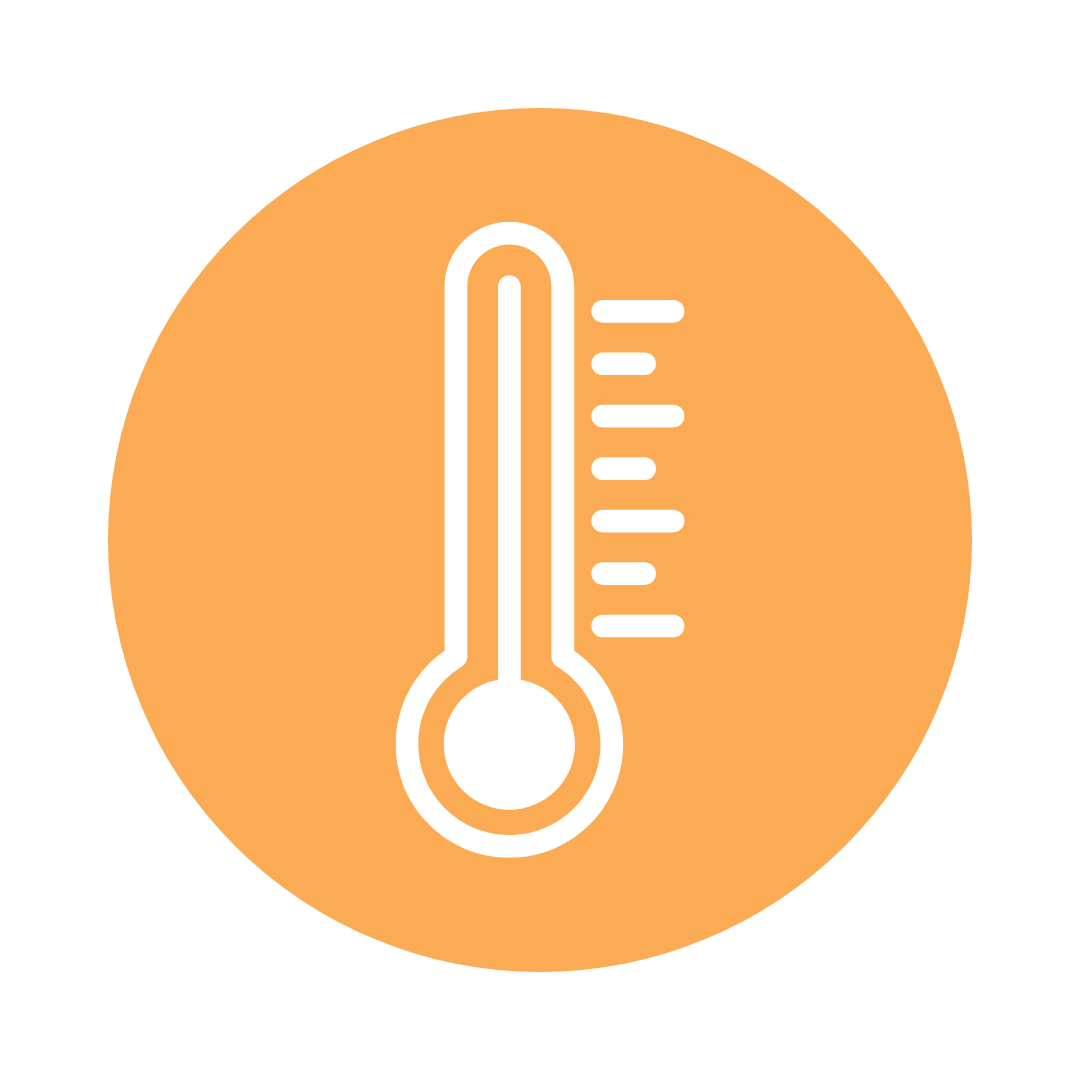 Round orange circle with temperature icon 